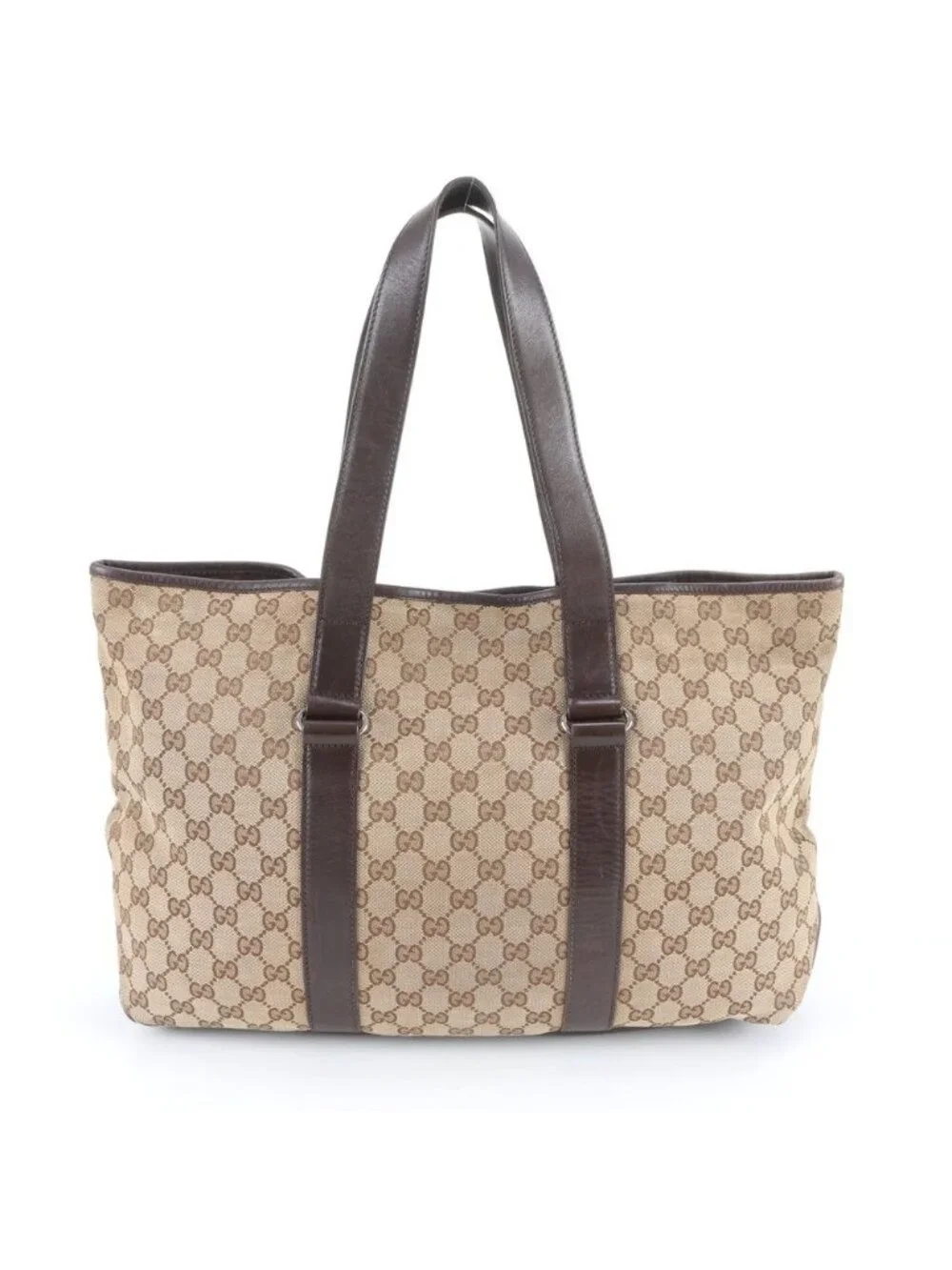 Gucci GG Canvas Leather Tote Shoulder Business Document Brown